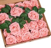 BLOEMEN -RUIUZIOONG Kunstmatige 25 stuks Rose Flowers Foam Rozen Kunstbloemen Rose Heads Fake Kunstmatige Rose Rose voor Bruiloft Boeket Bridal Woondecoratie (Roze, 25 stuks) - (WK