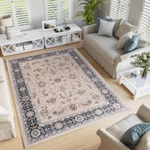 Tapiso Colorado Vloerkleed Beige Zwart Modern Oriental Tapijt Maat- 160x220