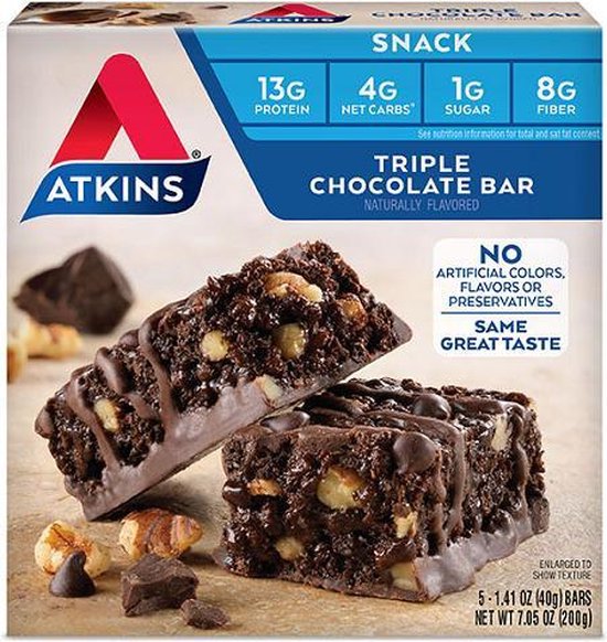 Atkins | Snack Bar | Triple Chocolate Bar | Doos | 5 x 40g | Snel afvallen zonder poespas!