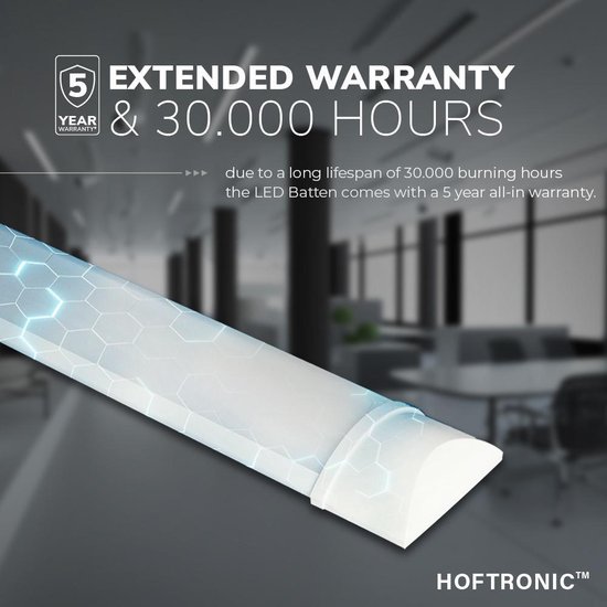 LED Batten 60 cm 20W 3000K 2400lm (120lm/W) Samsung LEDs - 5 jaar garantie incl. montageklemmen & quick connector - HOFTRONIC