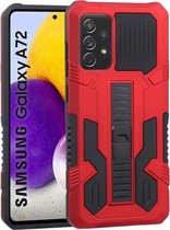 Voor Samsung Galaxy A72 5G / 4G Vanguard Warrior All Inclusive dubbele kleur schokbestendig TPU + pc-beschermhoes met houder (rood)
