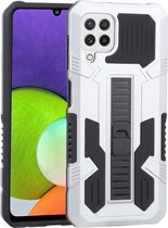 Voor Samsung Galaxy A22 4G Vanguard Warrior All Inclusive dubbele kleur schokbestendig TPU + pc-beschermhoes met houder (zilverwit)