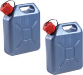 2x stuks kunststof jerrycans blauw voor brandstof L24 x B11 x H30 cm - 5 liter - benzine / diesel