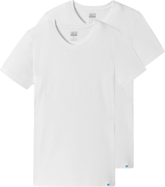 Schiesser Heren t-shirt met V-hals 2 pack Long Life Cotton - Wit - Maat M