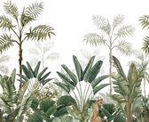 ESTAhome fotobehang jungle-motief wit en vergrijsd olijfgroen - 158951 - 3 x 2.79 m