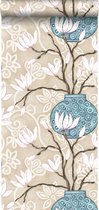 Origin behang magnolia beige en turquoise - 346923 - 53 cm x 10,05 m