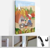 Autumn, winter, spring, summer. Vector cute illustration of a family on nature in the camp - Modern Art Canvas - Vertical - 1464911375 - 80*60 Vertical