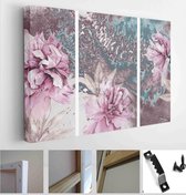 Interior decoration. Modern abstract art on canvas. A set of pictures with pink peonies on an abstract blue background - Modern Art Canvas - Horizontal - 1120516253 - 50*40 Horizon