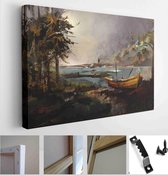 Drawing of a forest landscape with a boat and a man - Modern Art Canvas - Horizontal - 638210185 - 80*60 Horizontal