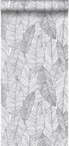 ESTAhome behang getekende bladeren zwart en wit - 139011 - 0,53 x 10,05 m