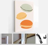 Collection of contemporary art posters in pastel colors. Abstract geometric elements and strokes, leaves and fruits, macaroons, oranges - Modern Art Canvas - Vertical - 1826979497