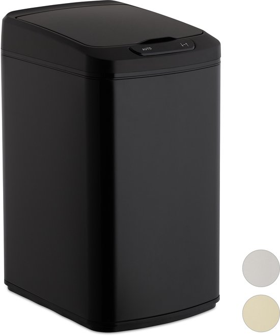 Relaxdays prullenbakje met sensor - prullenbak badkamer - 12 liter - vuilbak - afvalemmer - zwart