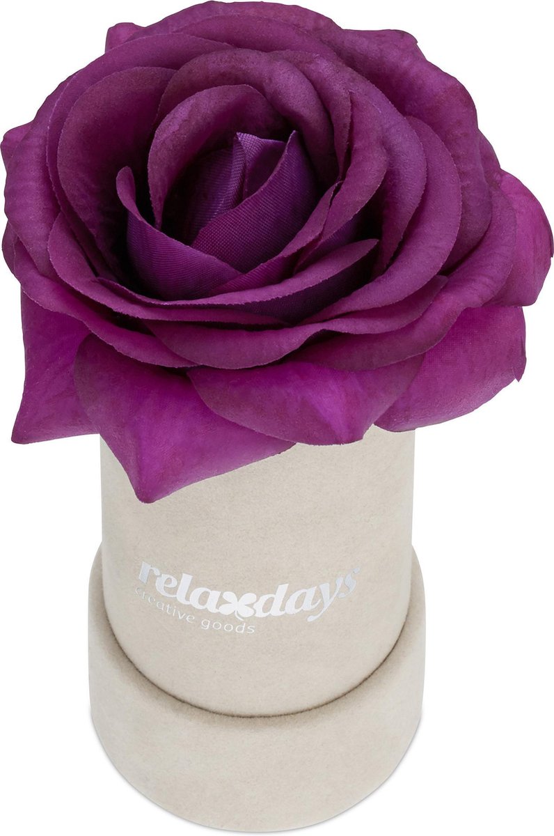 Relaxdays flowerbox rozenbox grijs decoratie kunstbloem 1 roos in box Paars