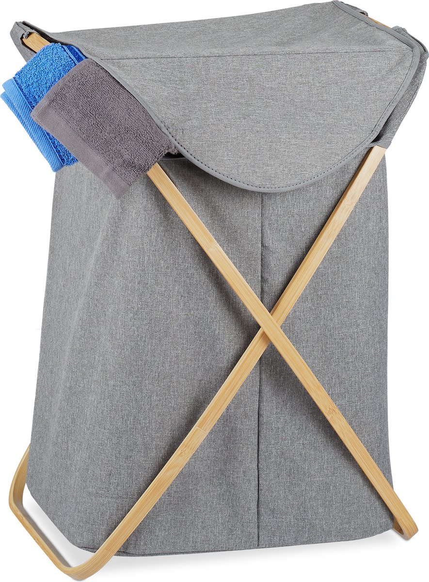 Goedkoopste wasbox - inklapbaar - deksel - 58 l - draagbaar - 62,5 x 43 x 42 cm - bamboe - stof