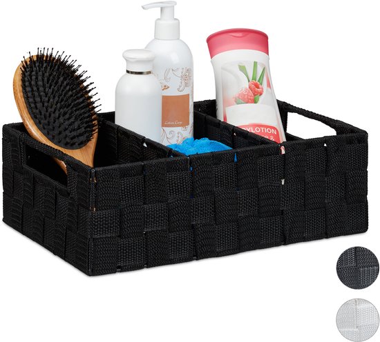 panier de rangement relaxdays avec 3 compartiments - organisateur - panier - panier de rangement - poignées - plastique noir