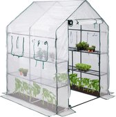tuinkas - begaanbaar - 4 ramen - 2 rekken - 2 m² - folie - 190 x 140 x 140 cm - transparant