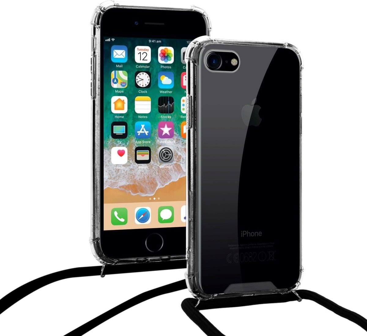 Shock hoesje met zwart koord iPhone 7 / 8