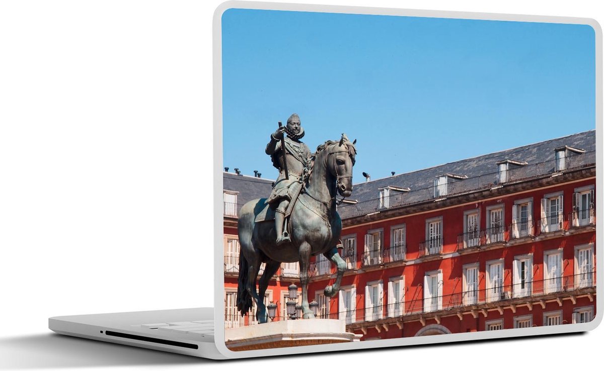 Laptop sticker - 17.3 inch - Standbeeld van koning Felipe III bij het Spaanse Plaza Mayor in Europa