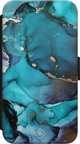 iPhone X/XS bookcase leer hoesje - Marmer indigo blauw