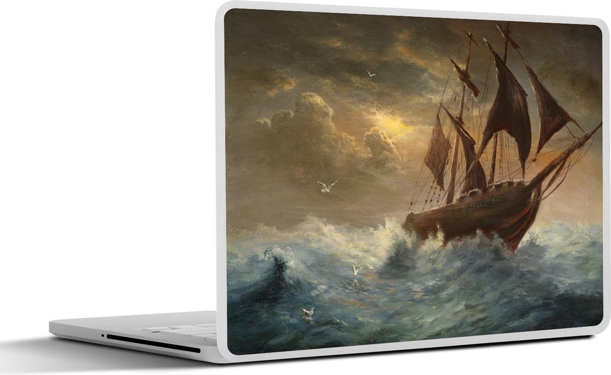 Afbeelding van product SleevesAndCases  Laptop sticker - 15.6 inch - tekening van een zeilschip op de woeste golven