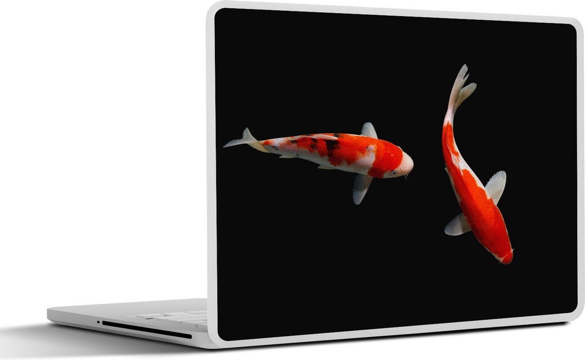 Laptop sticker - 13.3 inch - Twee kleurrijke koi karpers bij een zwarte achtergrond - 31x22,5cm - Laptopstickers - Laptop skin - Cover