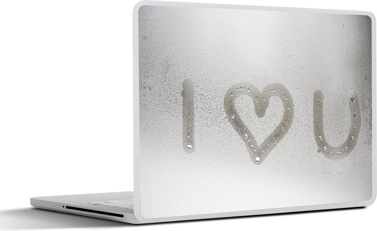 Laptop sticker - 12.3 inch - Ik hou van je geschreven op een raam waar condens op zit - 30x22cm - Laptopstickers - Laptop skin - Cover