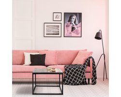 WOMO-DESIGN bijzettafel 60x60 cm vierkant grijs massief mangohout visgraatmotief metalen frame zwart handgemaakte woonkamertafel salontafel houten tafel sofatafel modern design visgraat look parketlook woonkamer meubel decoratie