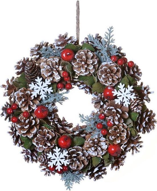 House of Nature Krans dennenappels met decoratie rood