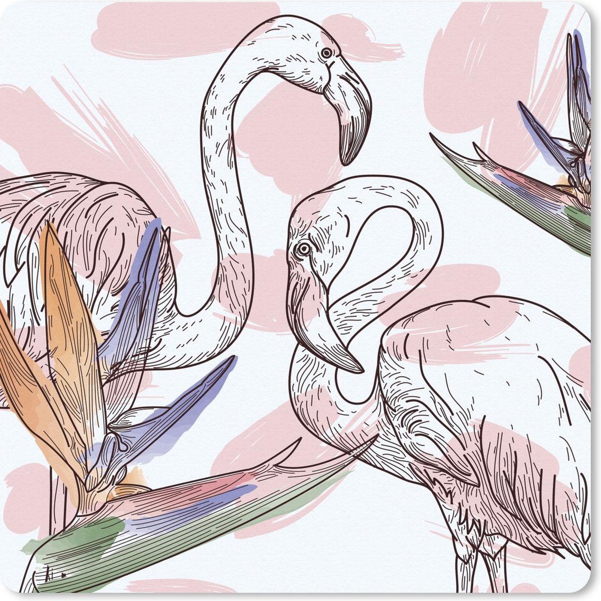 Muismat 30x30 cm - Mousepad Vogel - Planten - Flamingo - Patroon - Muismatten