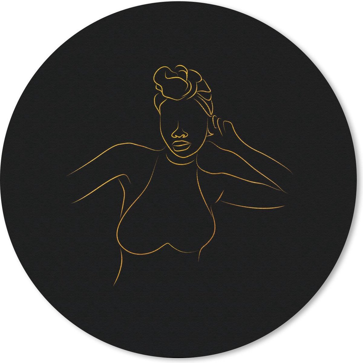 Muismat rond 30x30 cm - Mousepad Vrouw - Hoofddoek - Line art - Goud - Ronde muismatten