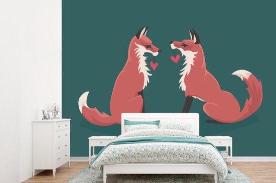 Papier peint - Papier peint photo peint Renard - Vert - Amour - Largeur 385 cm x Hauteur 280 cm