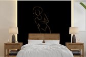 Behang - Fotobehang Vrouw - Gold - Black - Line art - Breedte 280 cm x hoogte 280 cm
