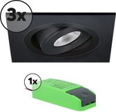 Complete set LED inbouwspot 3x Alba vierkant 3W 2700K zwart IP65 dimbaar kantelbaar