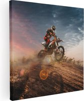 Artaza Canvas Schilderij Motorcross Op Een Heuvel Bij Zonsondergang - 60x60 - Foto Op Canvas - Canvas Print