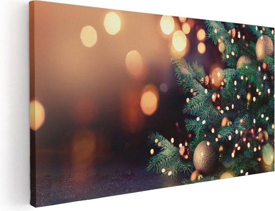 Artaza Canvas Schilderij Versierde Kerstboom Met Lichtjes - 60x30 - Foto Op Canvas - Canvas Print