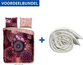 Luxe Dekbedovertrek Tweepersoons - 200x200/220cm - Inclusief 2 Kussenslopen - 100% Zacht Katoensatijn - Aluna + Wasbaar Microfiber Dekbed - 200x220cm - Wit