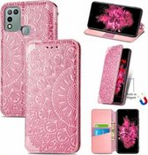 Voor Infinix Hot 10 Spelen Bloeiende Mandala Reliëf Patroon Magnetische Horizontale Flip Lederen Case met Houder & Kaartsleuven & Portemonnee (Roze)