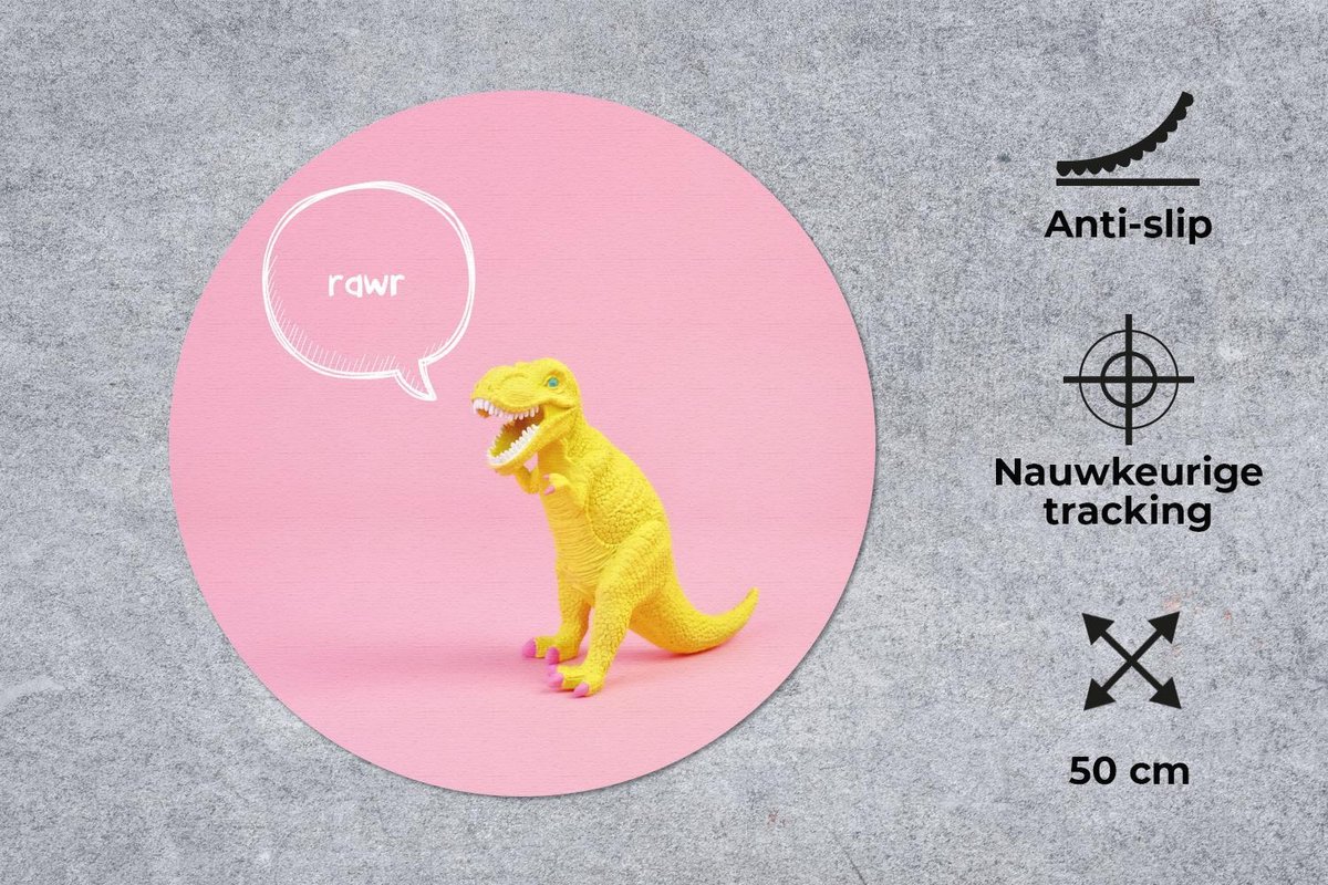Muismat rond 50x50 cm - Mousepad Dinosaurus - Geel - Quotes - Ronde muismatten