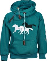 Kindertrui  donker mintgroen 3 paarden print | Maat 152/ 12Y