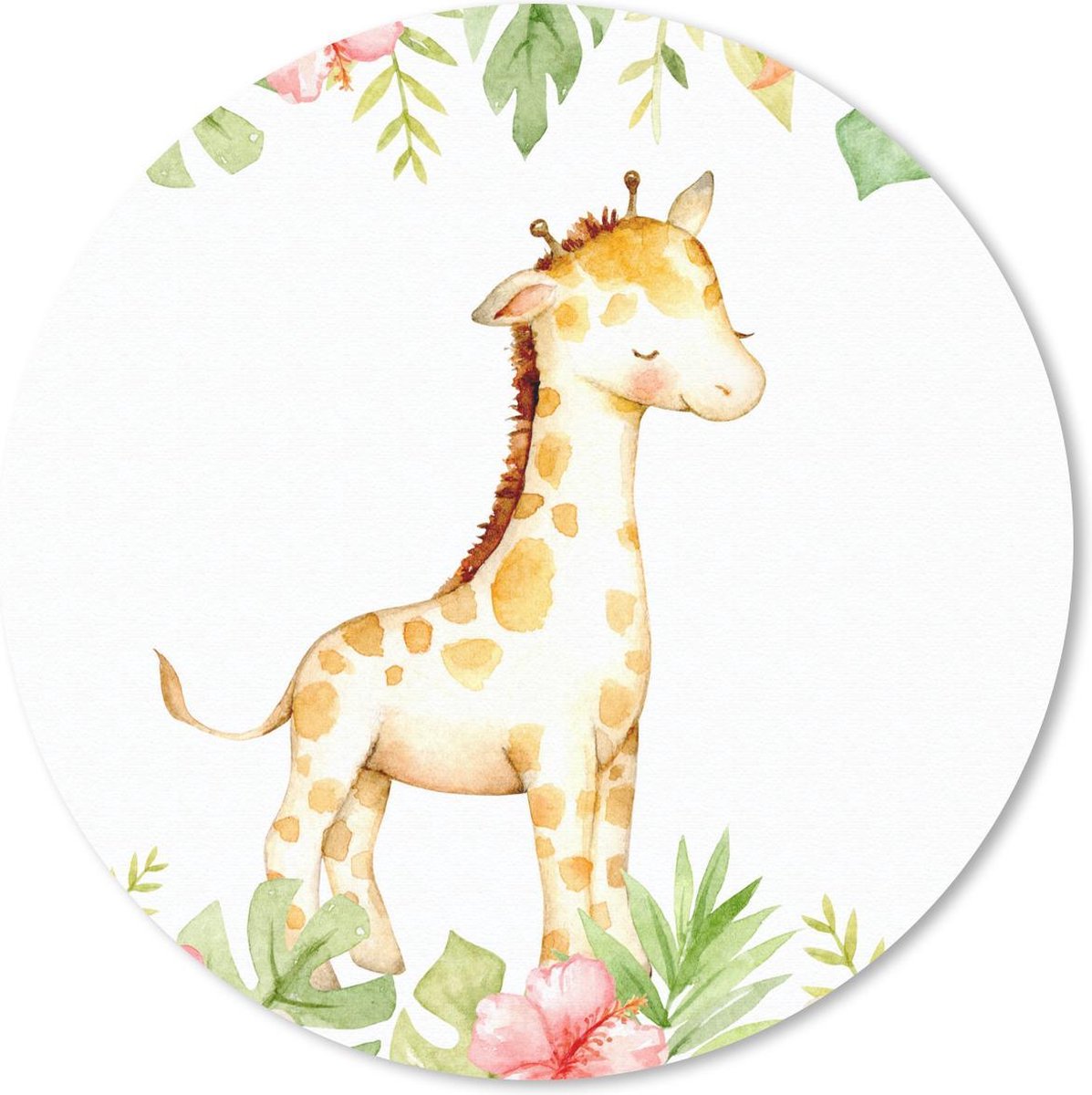 Muismat rond 40x40 cm - Mousepad Giraf - Waterverf - Jungle - Ronde muismatten