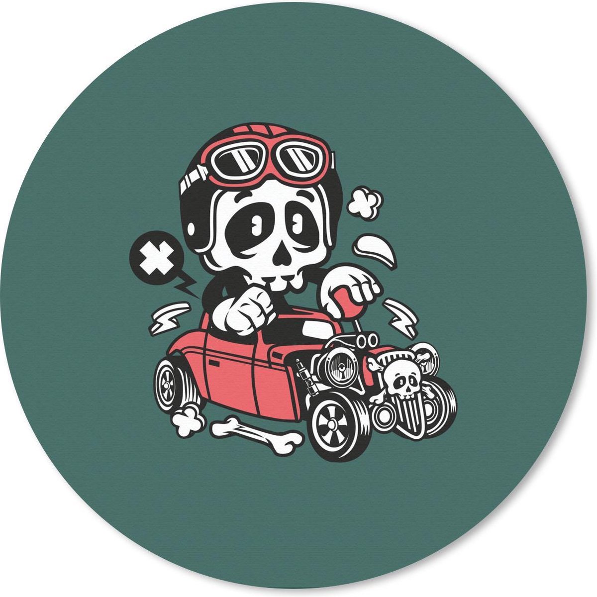 Muismat rond 40x40 cm - Mousepad Auto - Vintage - Schedel - Ronde muismatten
