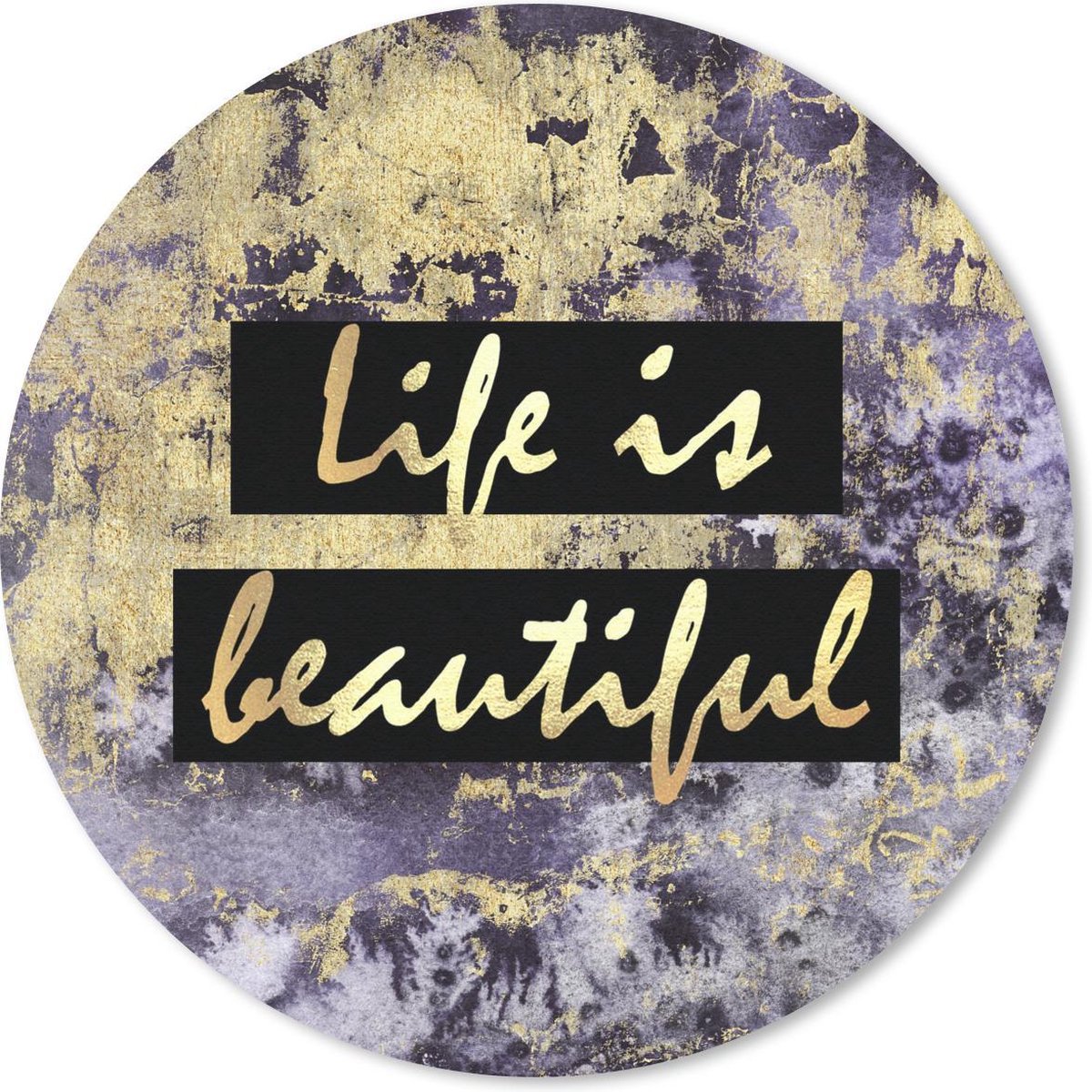 Muismat rond 40x40 cm - Mousepad Quote - Life - Goud - Paars - Ronde muismatten