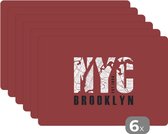 Placemat - Placemats kunststof - New York - NYC - Brooklyn - 45x30 cm - 6 stuks - Hittebestendig - Anti-Slip - Onderlegger - Afneembaar