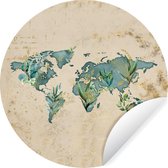 Wallpaper Circle - Carte du Wereldkaart - Vintage - Plantes - ⌀ 120 cm - Wall Circle - Auto-adhésif - Wallpaper Sticker XXL
