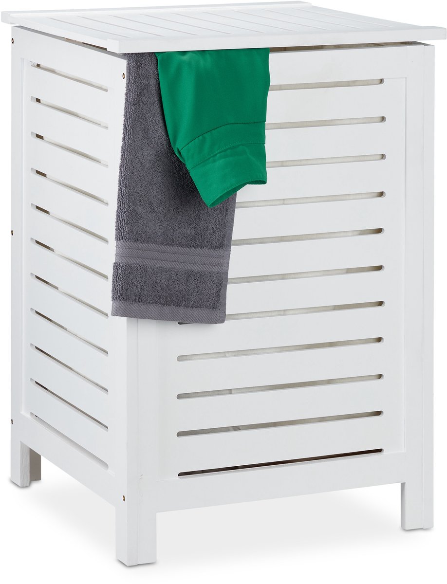 Goedkoopste wasmand met deksel - 86 l - uitneembare waszak - hout - 65,5 x 45 x 45 cm - wit