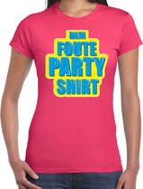 Mijn foute partyshirt t-shirt roze met blauw/gele opdruk voor dames - fout fun tekst shirt / outfit L