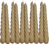 10 stuks beige glanzend gelakte spiraal dinerkaarsen - twisted candles 230/22 (7 uur)