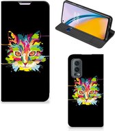 Smartphone Hoesje OnePlus Nord 2 5G Wallet Case Leuke Verjaardagscadeaus Cat Color