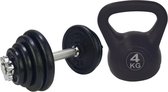 Tunturi - Fitness Set - Halterset 15 kg incl 1 Dumbbellstang - Kettlebell 4 kg