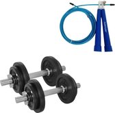 Tunturi - Fitness Set - Halterset 20 kg incl 2 Dumbbellstangen  - Springtouw Blauw